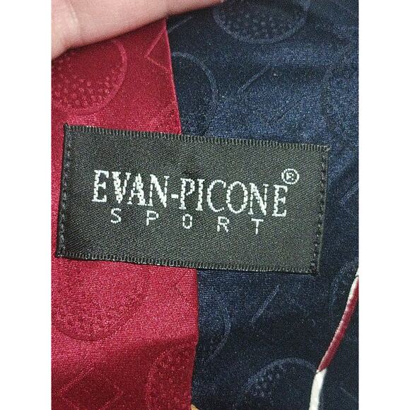 Evan Picone Sport 100% Imported Silk Made In USA Maroon Blue 18 Hole Golf Print - Picture 9 of 10